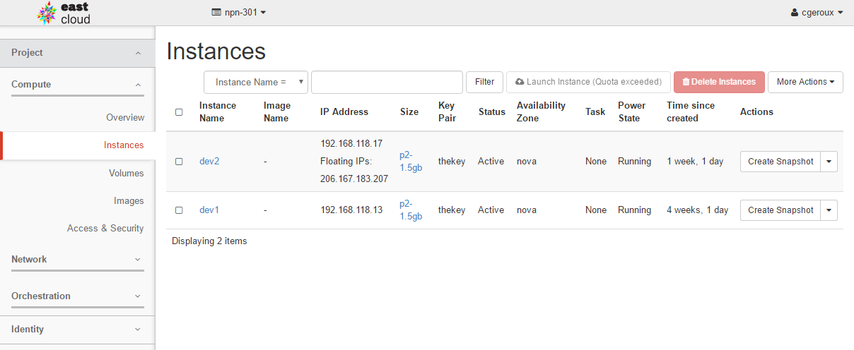 OpenStack Dashboard Instances