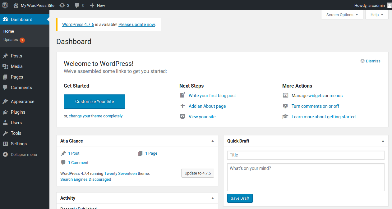 WordPress Admin Dashboard